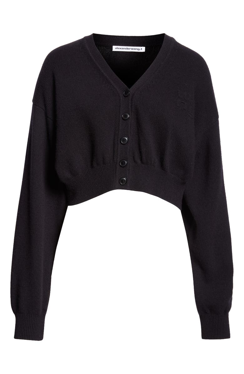 Alexander Wang Embossed Logo Crop Cotton & Wool Cardigan, Alternate, color, 