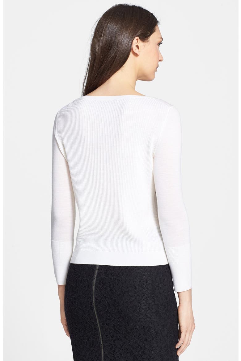 'Shara' Lace Appliqué Wool Sweater, Alternate, color, IVORY