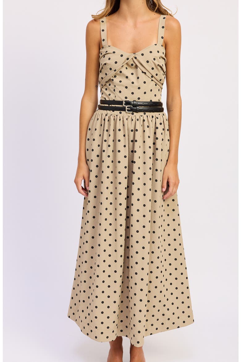 Hatley Polka Dot Belted Maxi Dress, Alternate, color, TAN BLACK