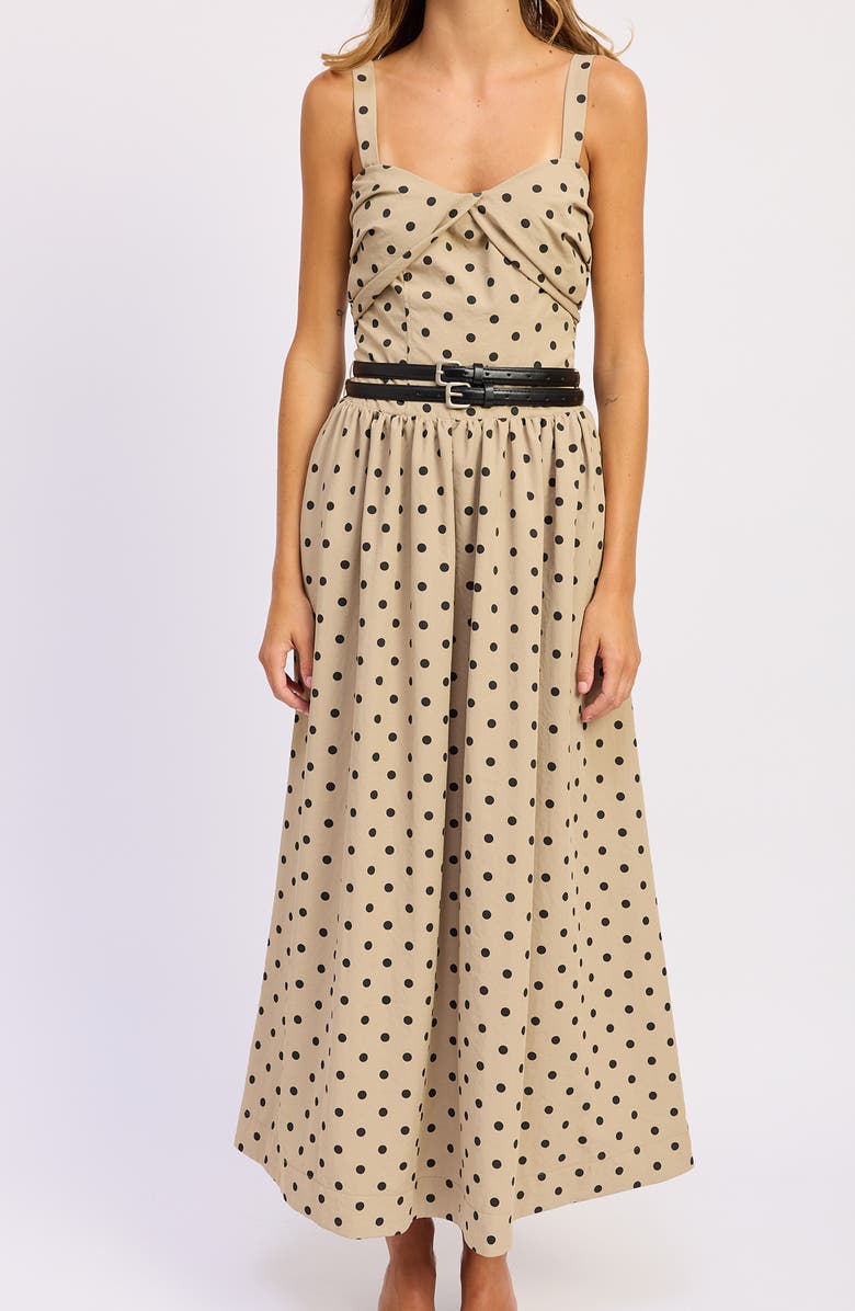 En Saison Hatley Polka Dot Belted Maxi Dress, Alternate, color, Tan Black