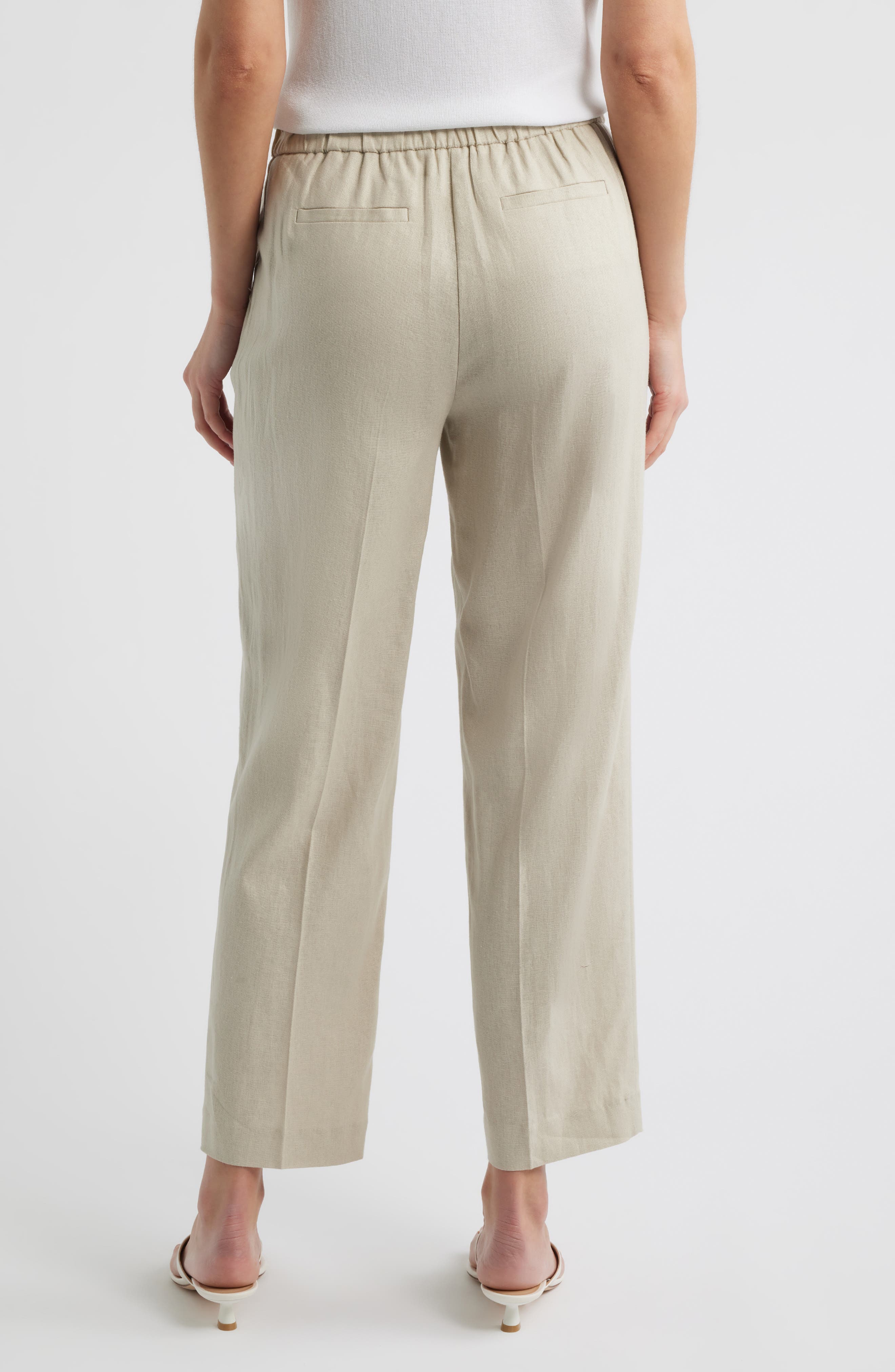 High Waist Pull-On Straight Leg Linen Blend Pants - image 2