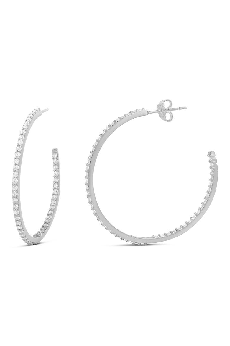 Cubic Zirconia Pavé Inside Out Hoop Earrings, Main, color, SILVER/ WHITE