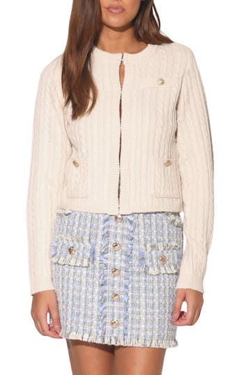 Walter Baker Giselle Cable Stitch Cardigan Sweater In Cream
