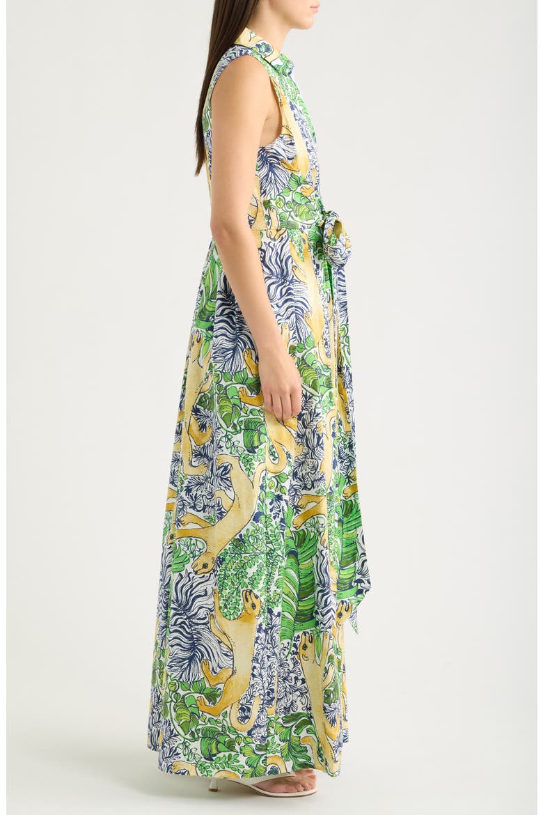 Marria Mixed Print Sleeveless Stretch Cotton Shirtdress, Alternate, color, MULTI PALM PROWL