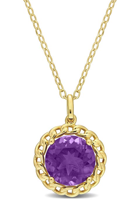 10K Gold Vermeil African Amethyst Chain Pendant Necklace