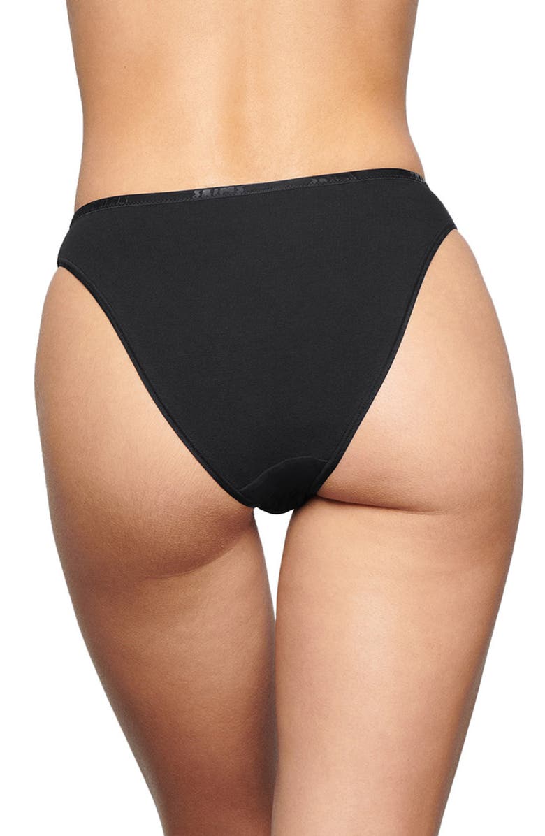 SKIMS Stretch Cotton Logo High Leg Bikini, Alternate, color, 