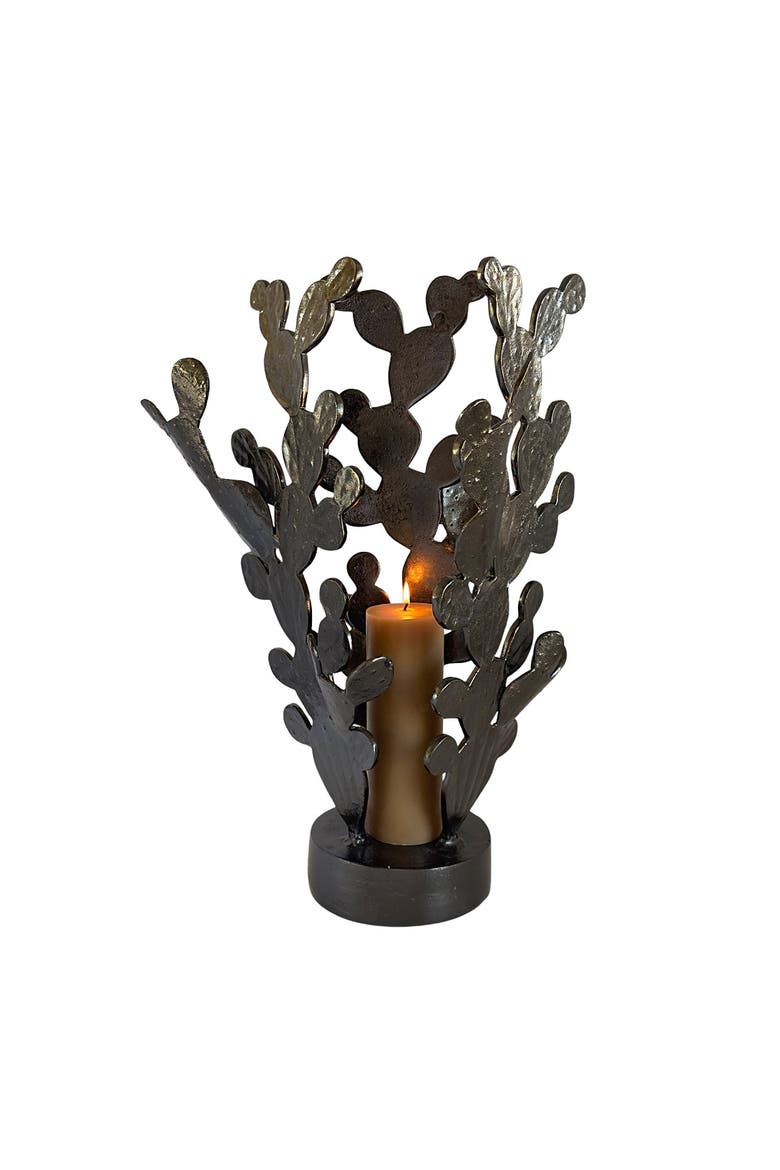 San Miguel Nopales Candleholder Sculpture, Main, color, Grey