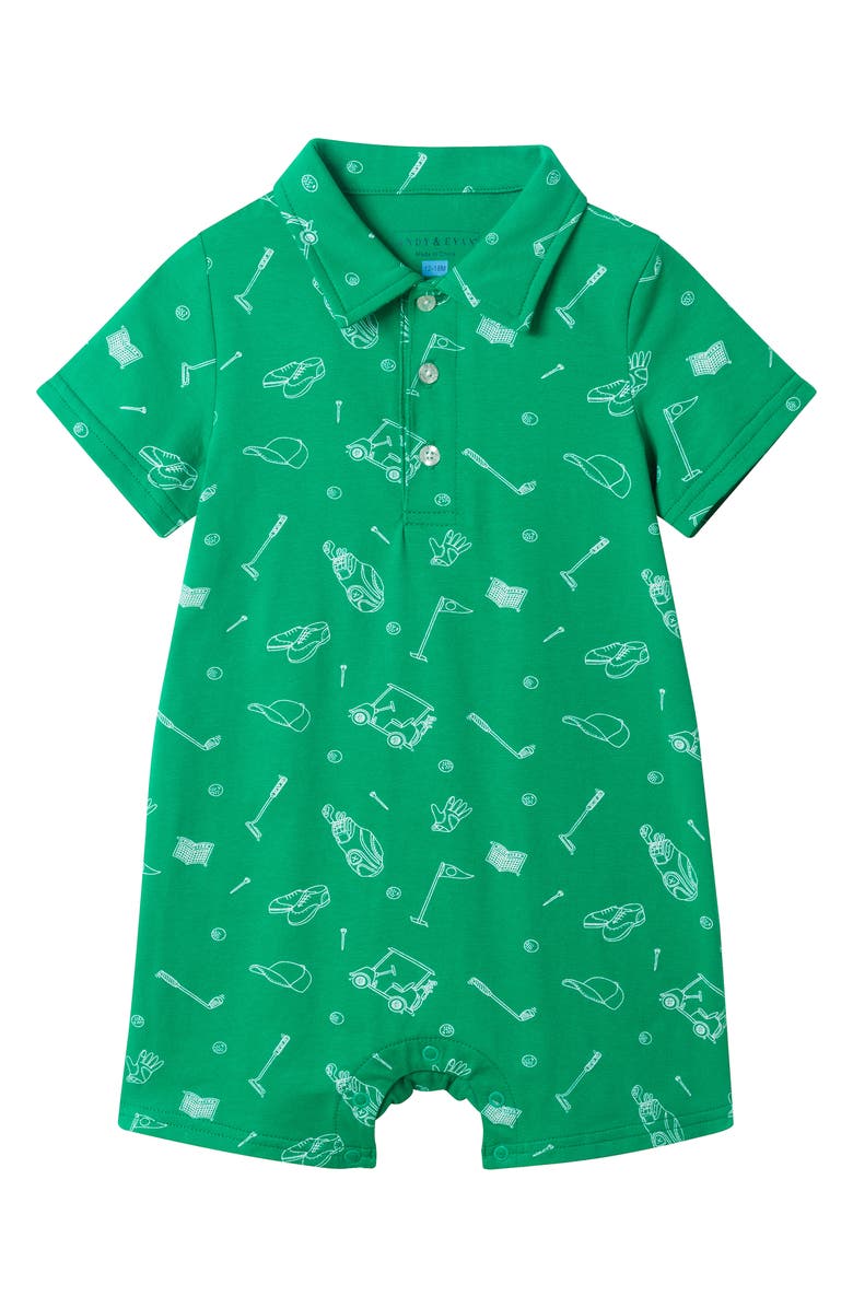 Andy & Evan Waffle Romper, Main, color, Green Golf
