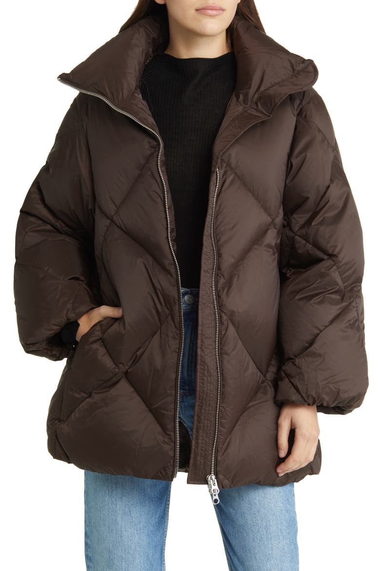Down Puffer Jacket, Main, color, BROWN
