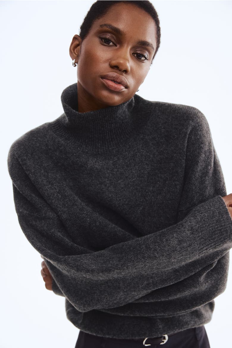 Oversized Turtleneck Jumper, Alternate, color, Dark gray melange
