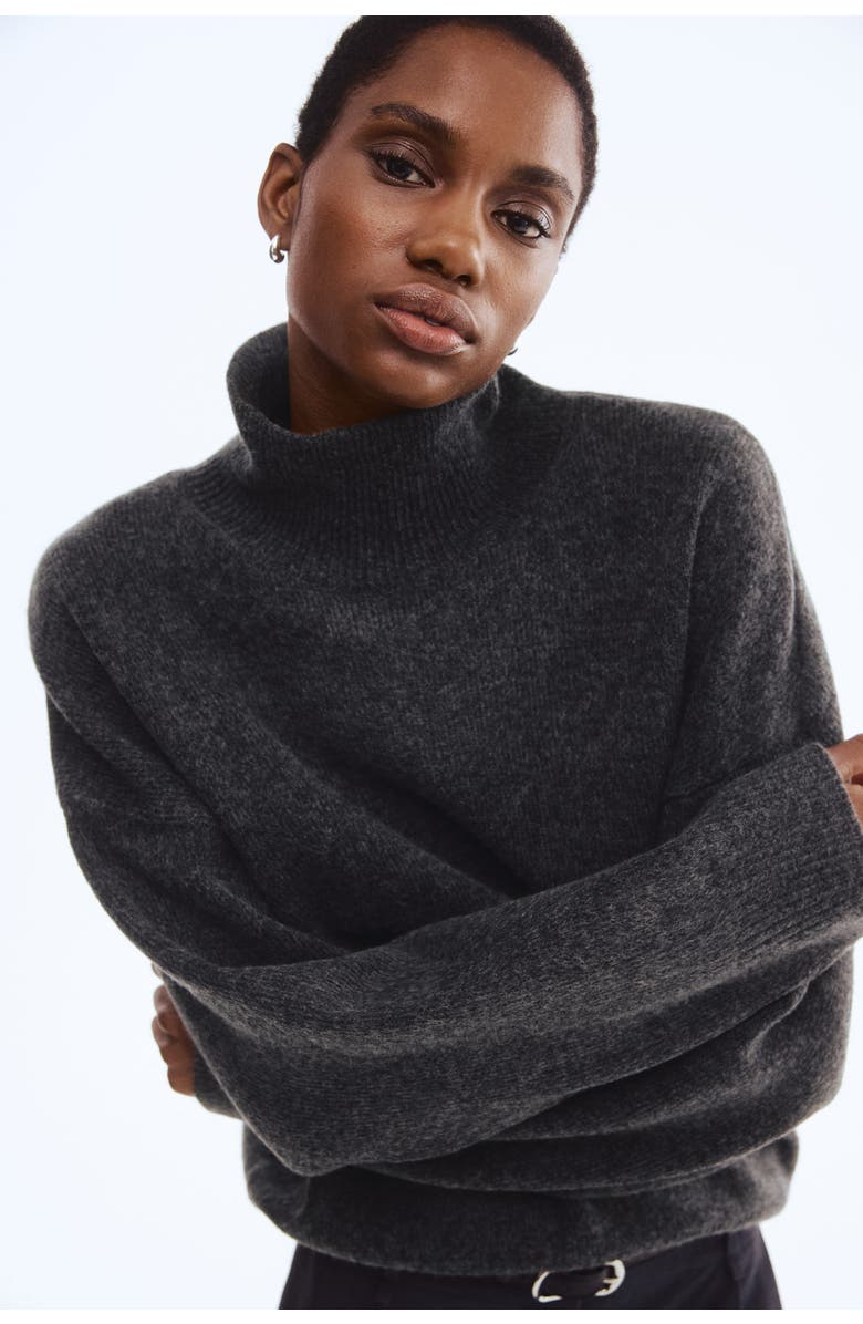 H&M Oversized Turtleneck Jumper, Alternate, color, Dark Gray Melange
