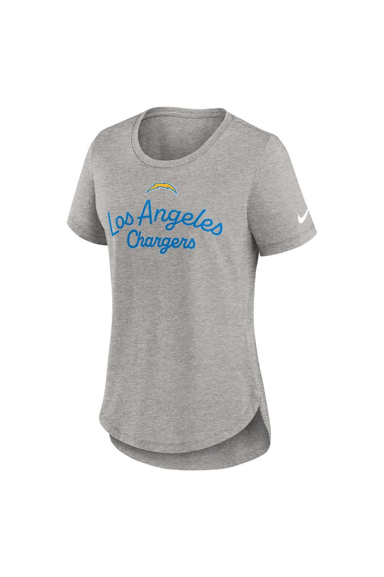 Women's Nike Heather Gray Los Angeles Chargers Strong Safety Tri-Blend T-Shirt, Alternate, color, Heather Gray