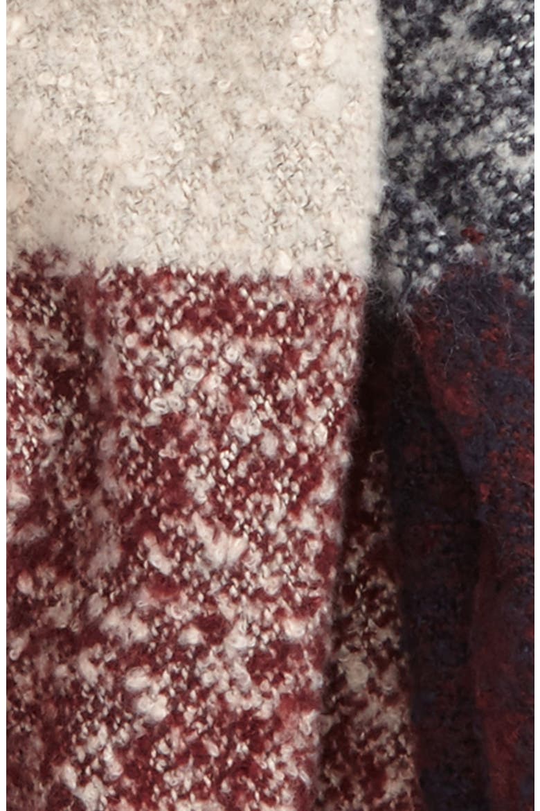 Bouclé Plaid Oblong Scarf, Alternate, color, IVORY/ BURGUNDY