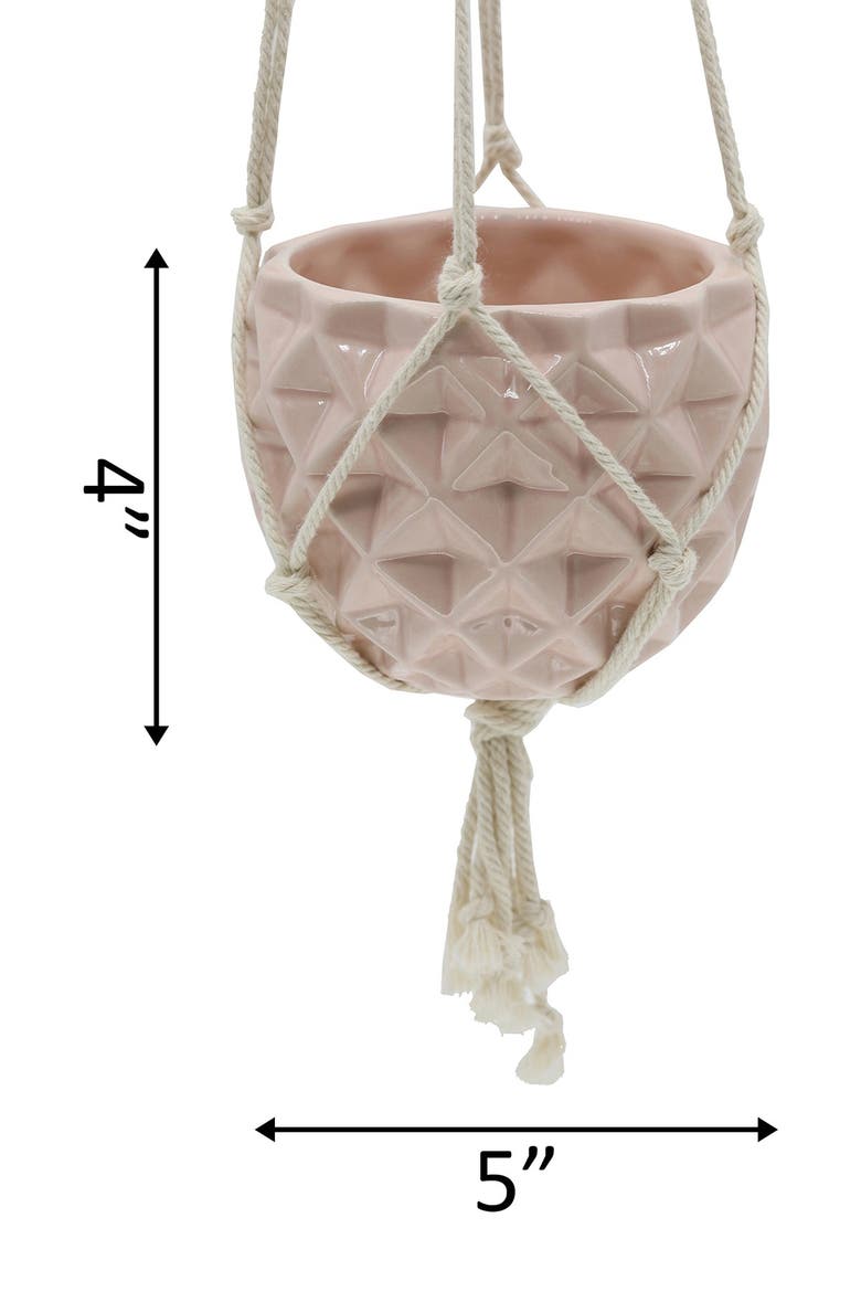 Pink Ceramic Macramé Hanging Planter, Alternate, color, PINK