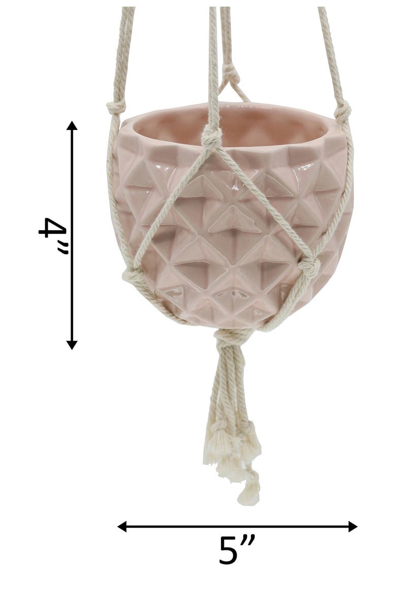 FLORA BUNDA Pink Ceramic Macramé Hanging Planter, Alternate, color, Pink