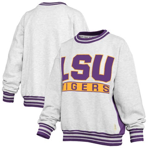 Women's Pressbox Heather Gray/Purple LSU Tigers Endzone Crewneck Sweatshirt