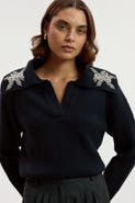 Karen Millen Embellished Collar V Neck Knit Sweater