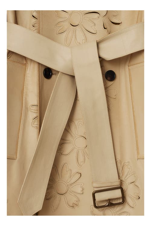 Burberry Long Cutout Daisy Suede Trench Coat In Tan
