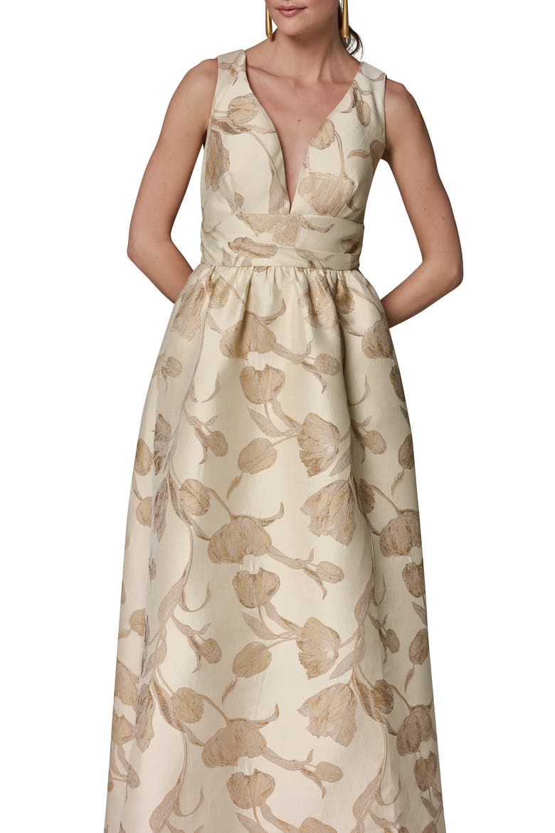 Floral Metallic Jacquard Gown, Alternate, color, GOLD MULTI