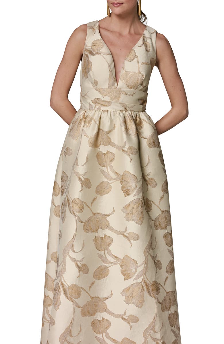 Donna Karan New York Floral Metallic Jacquard Gown, Alternate, color, Gold Multi