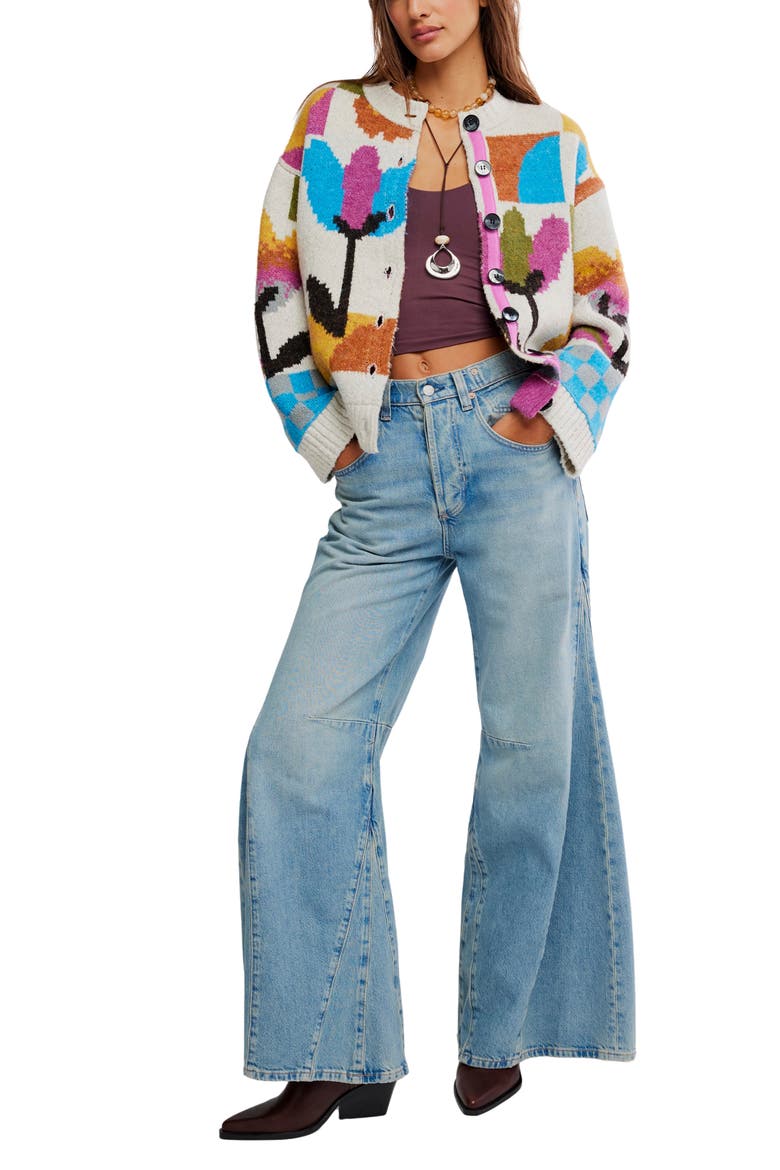 Tulip Whirl Cardigan, Alternate, color, IVORY COMBO