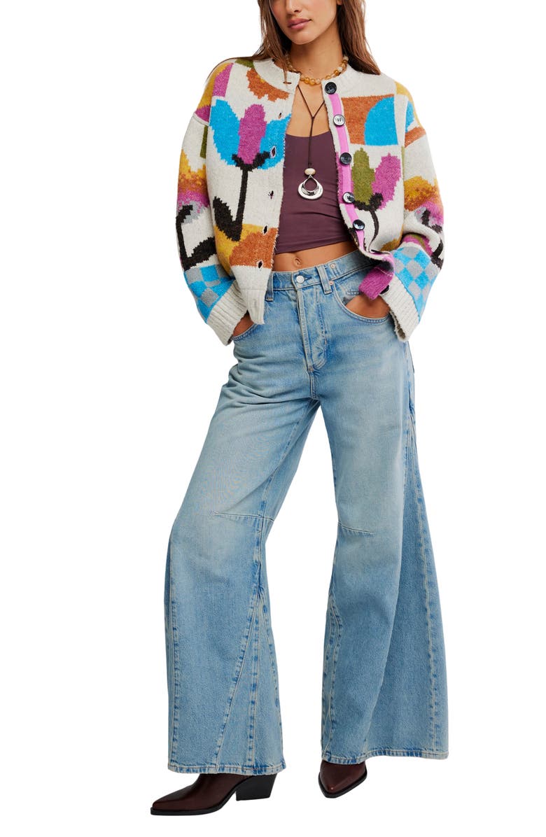 Free People Tulip Whirl Cardigan, Alternate, color, Ivory Combo