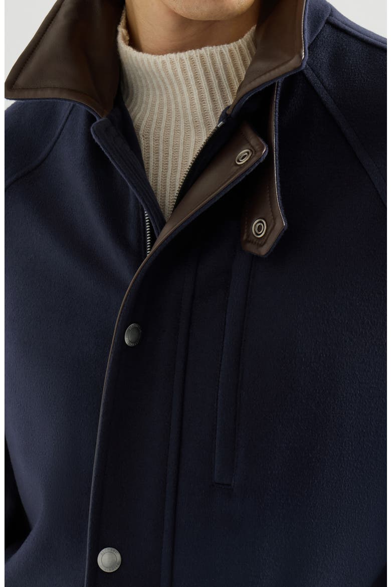Virgin wool cloth field jacket with nappa leather inserts, Alternate, color, Blue