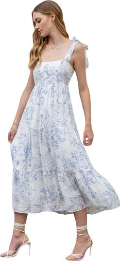 Fruit Blossom Tie Strap Tiered Midi Sundress