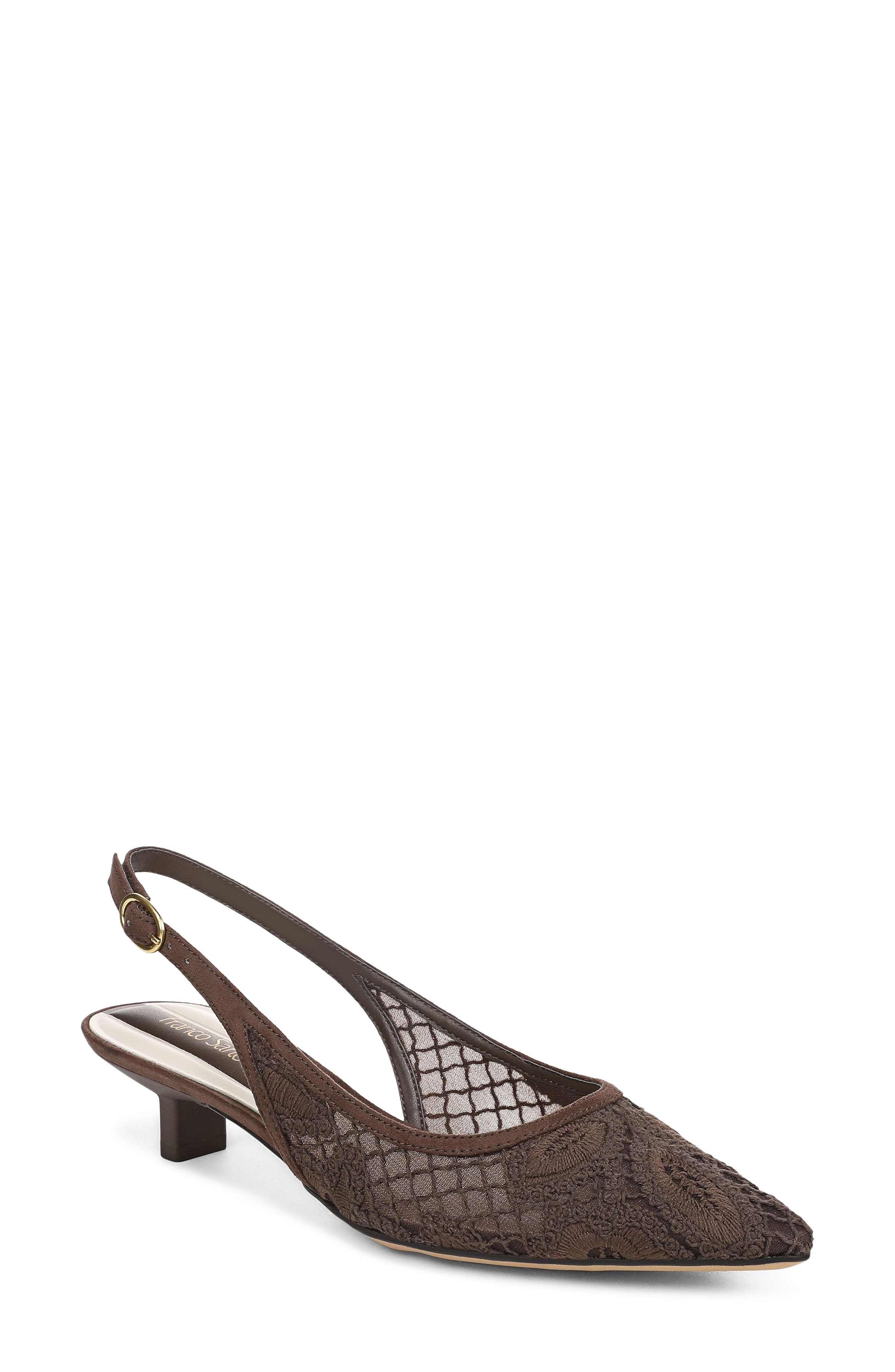 Franco Sarto Pura Slingback Pointed Toe Kitten Heel Pump, Main, color, Brown