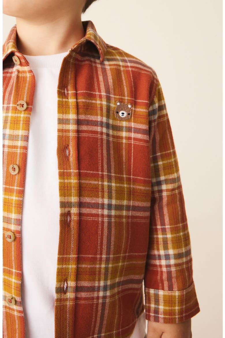 Kids' Bear Emblem Plaid Shirt, Alternate, color, ORANGE