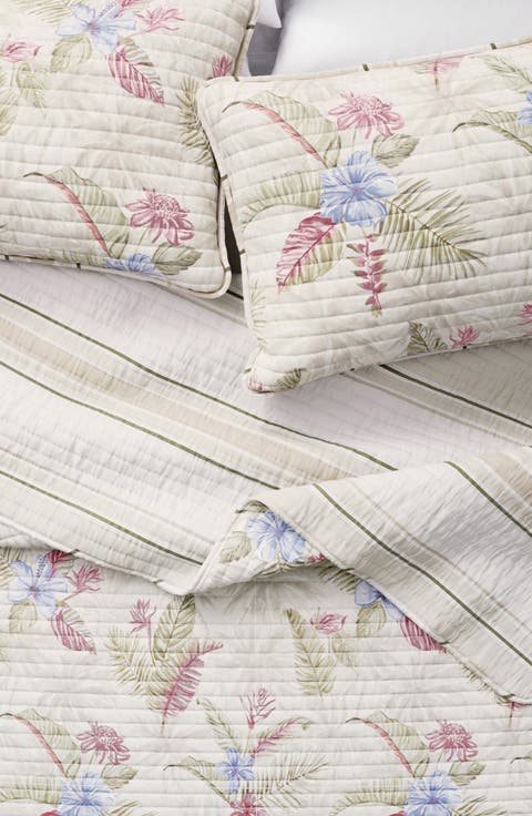 Tropical Floral Cotton Quilt & Sham Set