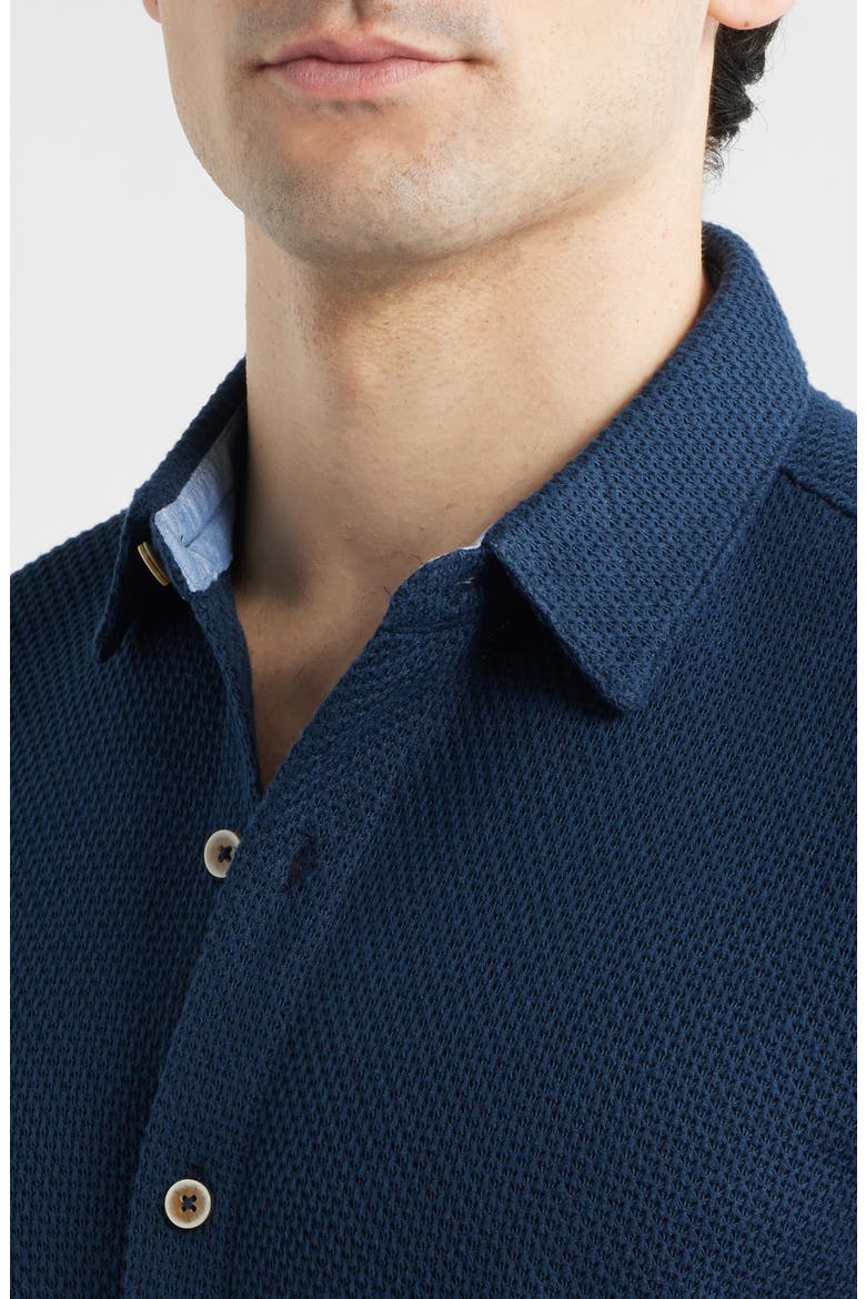 Linden Textured Short Sleeve Button-Up Shirt, Alternate, color, NAVY
