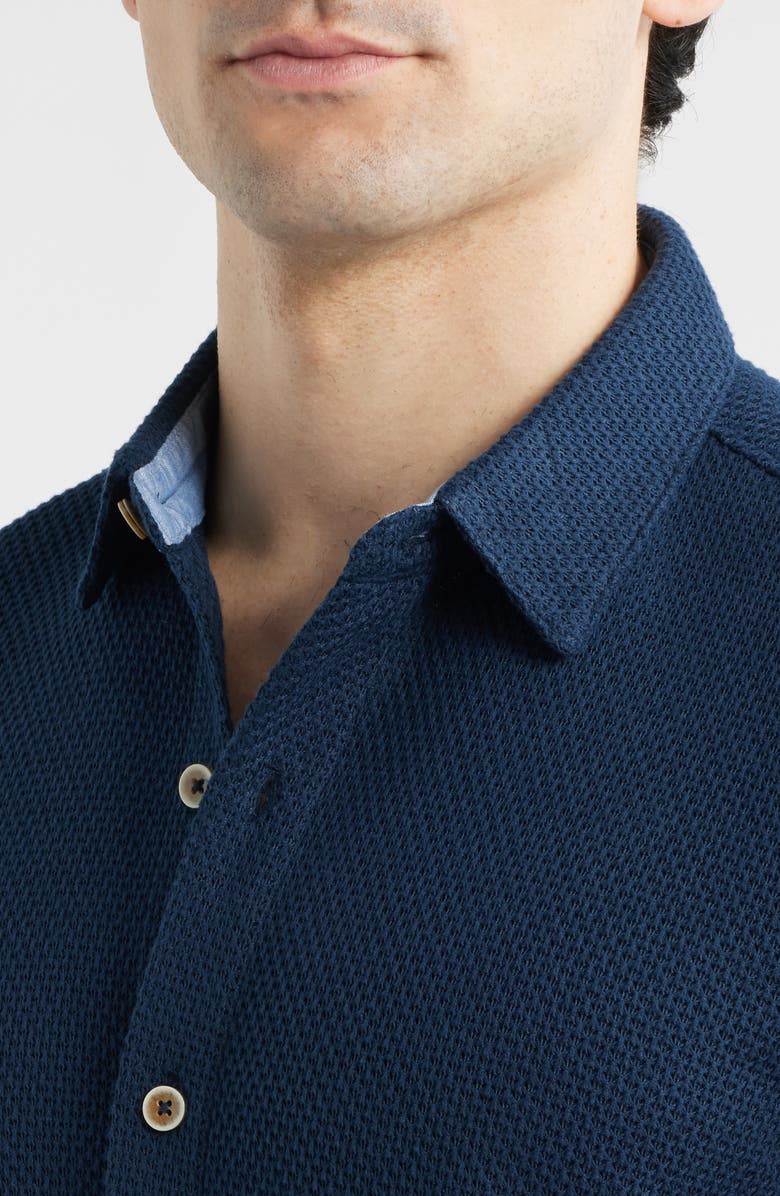 Johnston & Murphy Linden Textured Short Sleeve Button-Up Shirt, Alternate, color, Navy