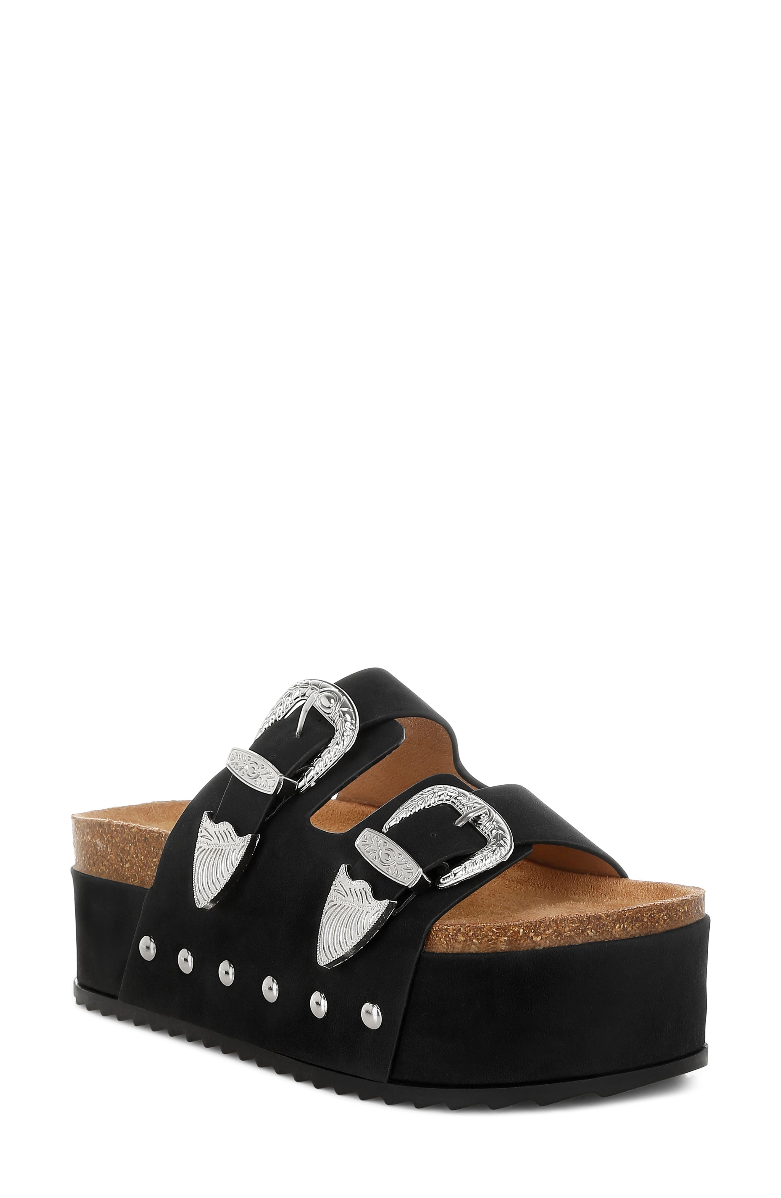 Zaphod Faux Leather Platform Slide Sandal, Main, color, BLACK