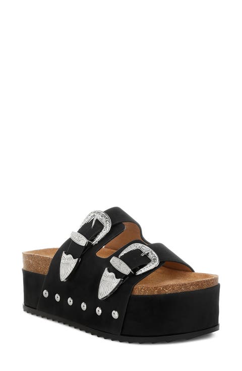 Zaphod Faux Leather Platform Slide Sandal