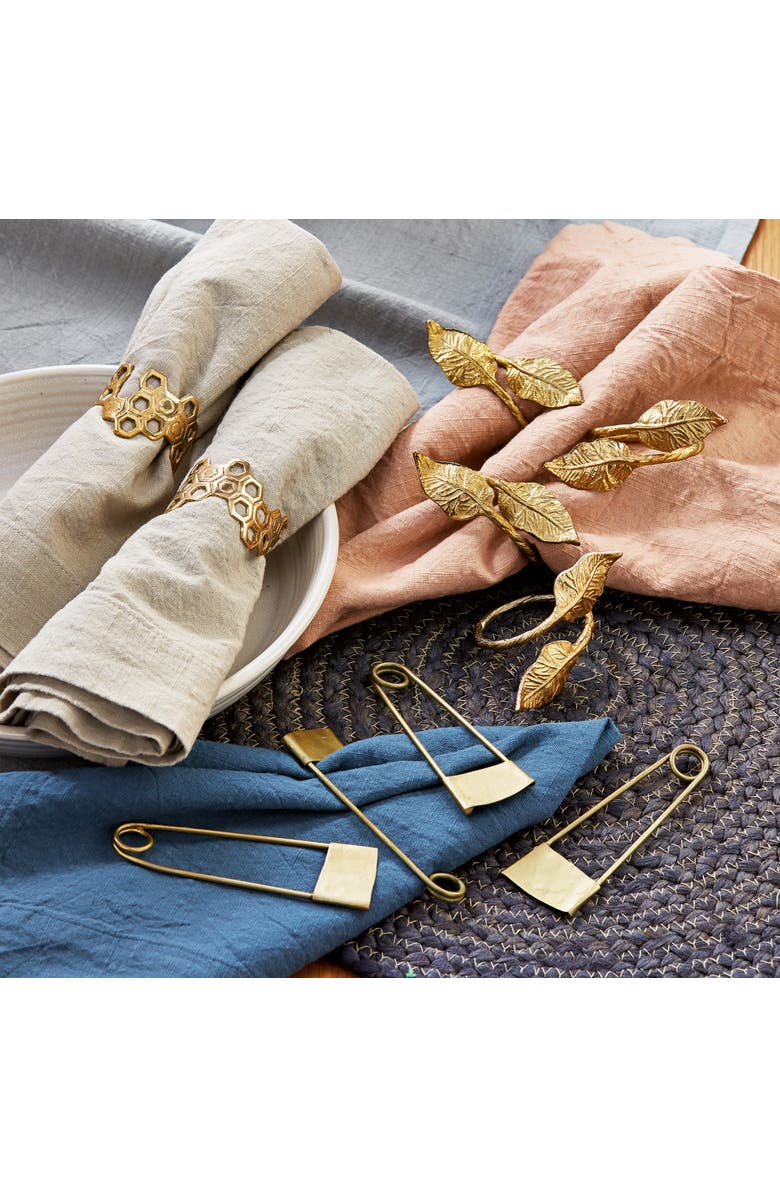 tag Honey Comb Gold Metal Napkin Rings Set for Elegant Table Decor, Alternate, color, Gold