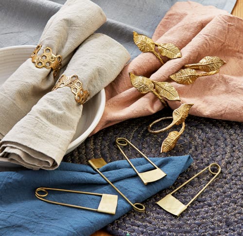 Tag Honey Comb Gold Metal Napkin Rings Set For Elegant Table Decor In Gold