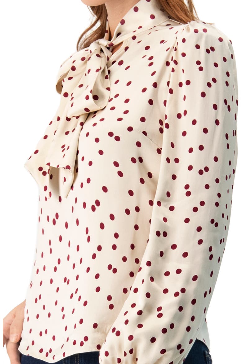 Long Sleeve Polka Dot Blouse with Neck Tie, Alternate, color, Ivory