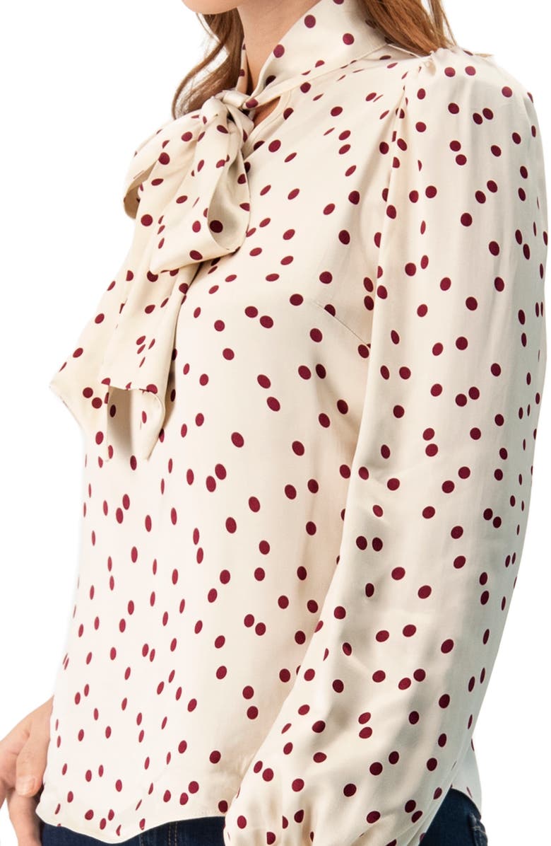 IVONNE Long Sleeve Polka Dot Blouse with Neck Tie, Alternate, color, Ivory