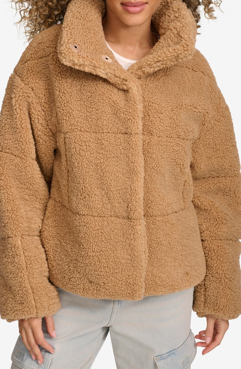 Levi's Quilted Faux Fur Short Teddy Jacket, Alternate, color, Chestnut
