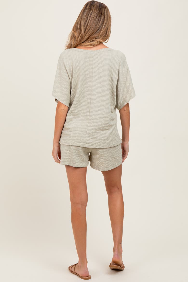 Textured Knit Dolman Sleeve Top Shorts Set, Alternate, color, Light Olive