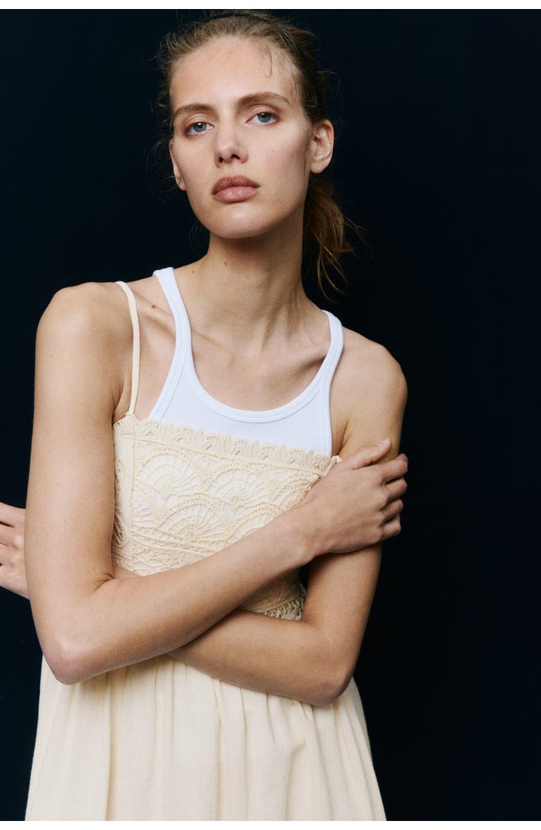 H&M Cotton Strappy Dress, Alternate, color, Light Beige