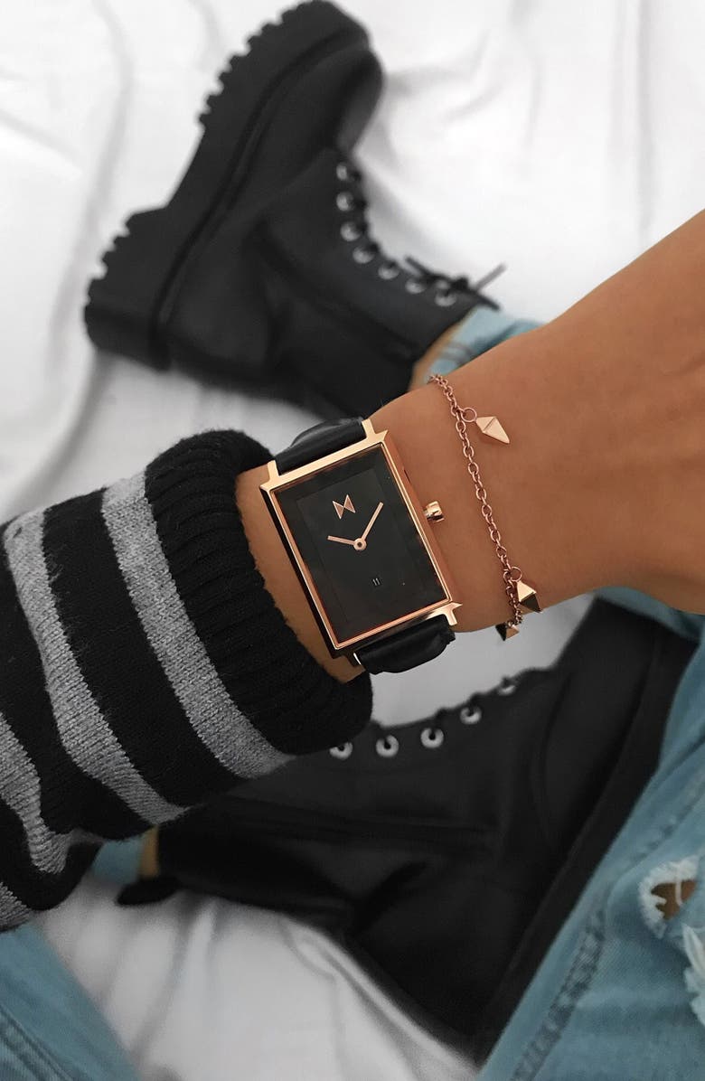 MVMT WATCHES MVMT Signature Square Leather Strap Watch, 24mm, Alternate, color, 