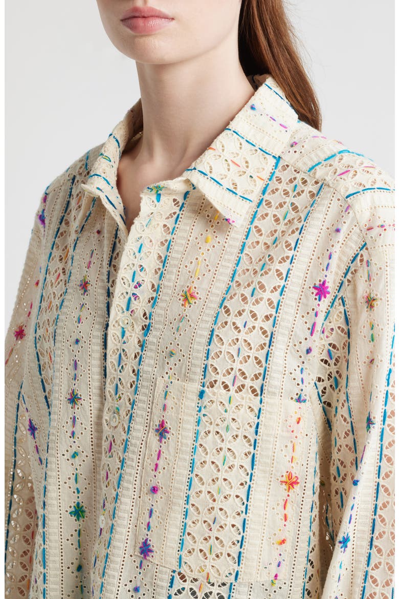 Embroidered Eyelet Button-Up Shirt, Alternate, color, KLEIDO EYELET