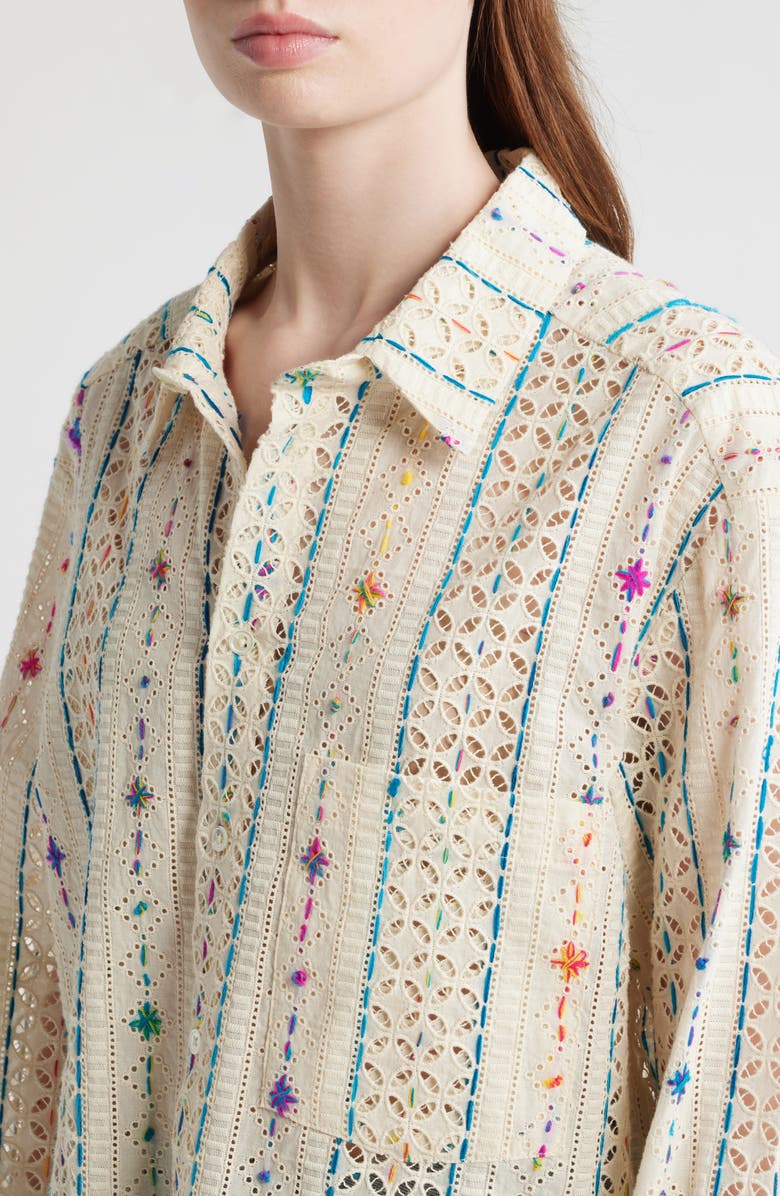CISSA Embroidered Eyelet Button-Up Shirt, Alternate, color, Kleido Eyelet