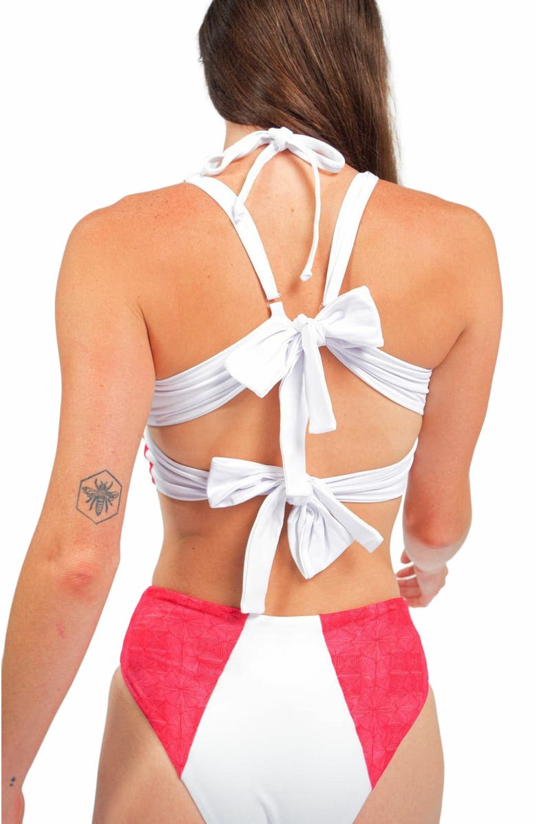 Mary Mercedes Massi Bikini Top With Color-Blocked Tile Pattern, Alternate, color, White And Red