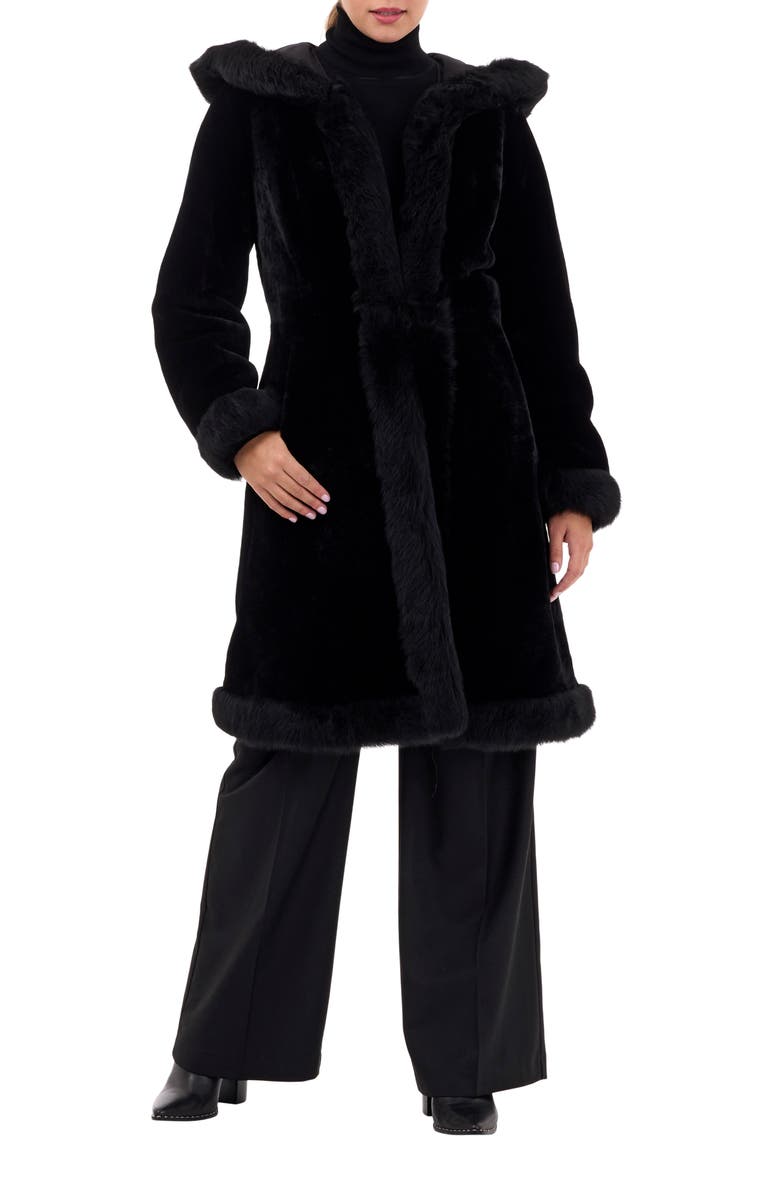 GORSKI Reversible Genuine Shearling Hooded Jacket, Main, color, Black/Black