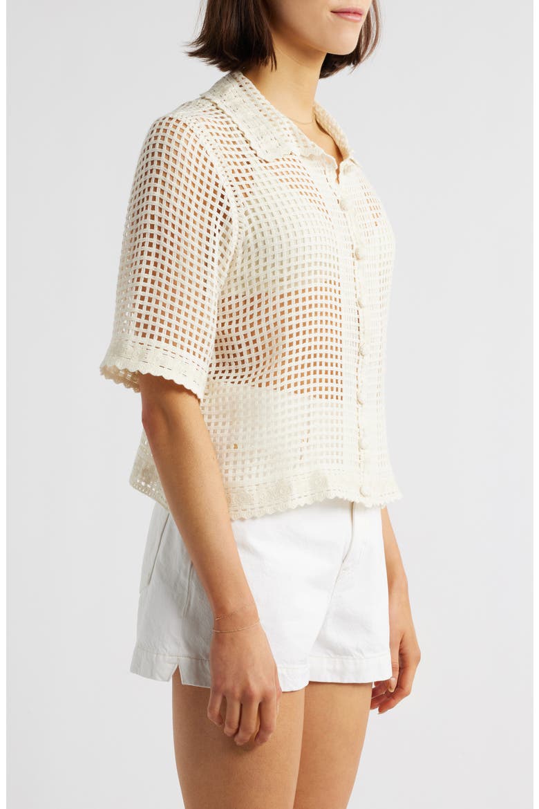 The Crochet Short Sleeve Button-Up Shirt, Alternate, color, CREAM