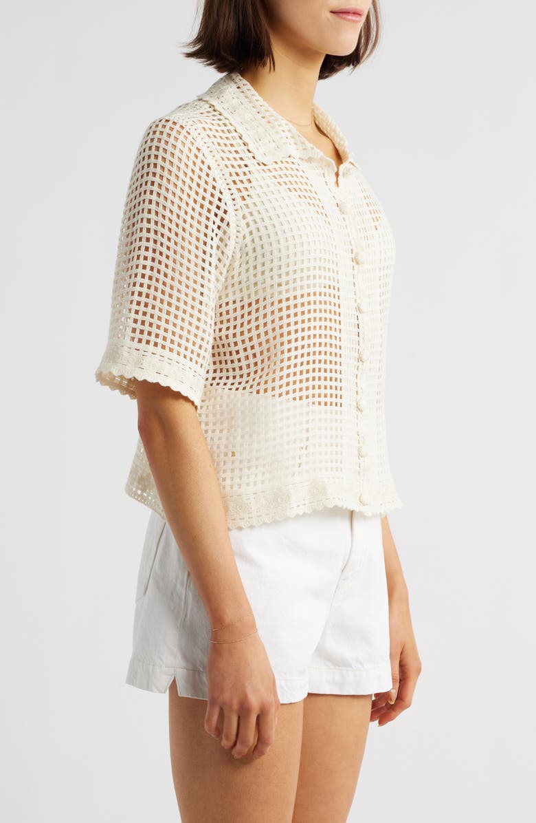 FRAME The Crochet Short Sleeve Button-Up Shirt, Alternate, color, Cream