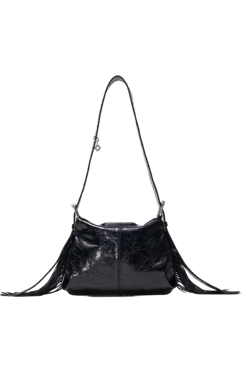 maje Miss M mini cracked leather bag, Main, color, Black